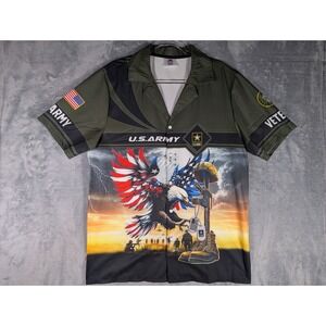 Gearvet US Army Veteran Button Down Shirt Mens XL Olive Green Eagle Graphic Camp